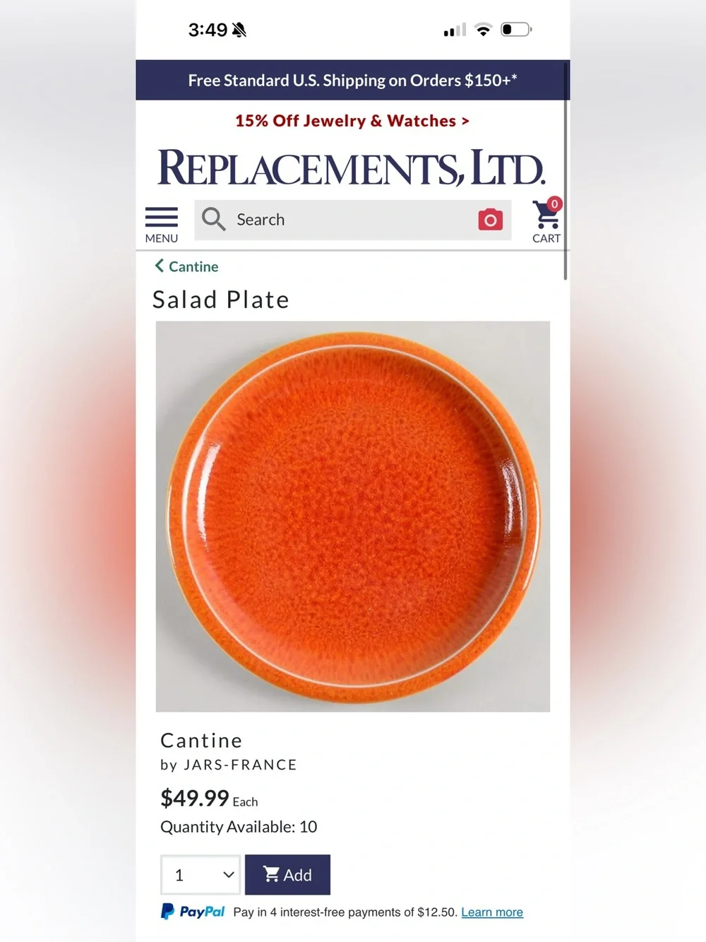 Williams Sonoma Orange Dinner Plate